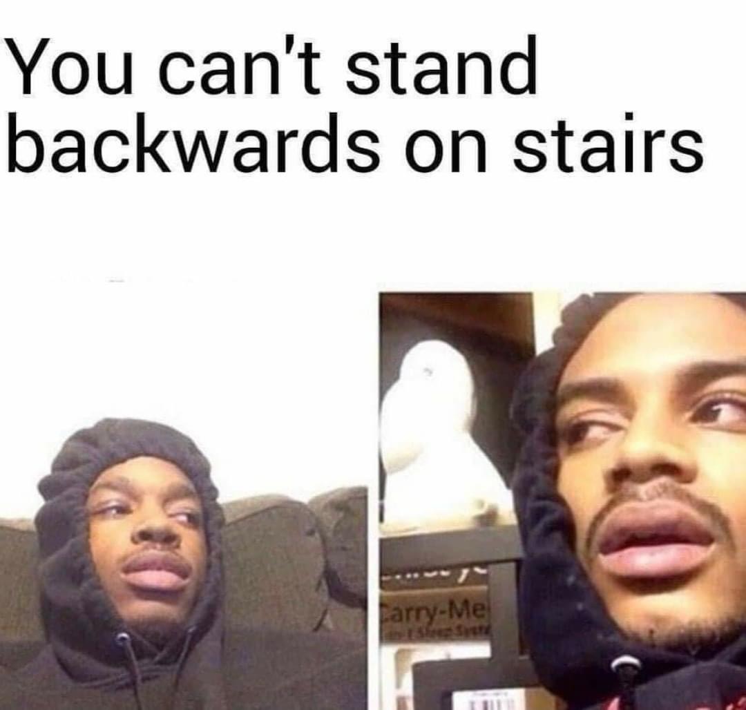 hits blunt meme - You can't stand backwards on stairs arryMe