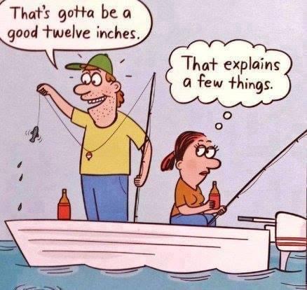 funny fishing cartoons - That's gotta be a good twelve inches. That explains a few things.
