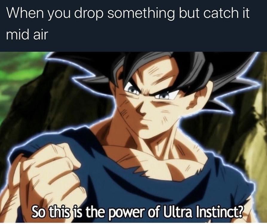 ultra instinct goku meme - When you drop something but catch it mid air So this is the power of Ultra Instinct?