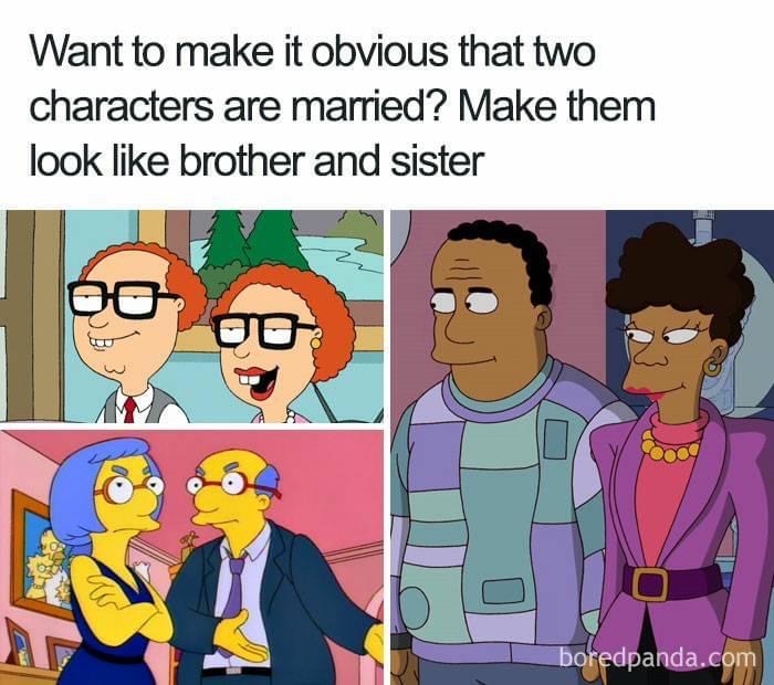 funny cartoon logics - Want to make it obvious that two characters are married? Make them look brother and sister Oo Od boredpanda.com