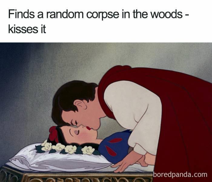 snow white and the seven dwarfs sleeping - Finds a random corpse in the woods kisses it boredpanda.com Sony