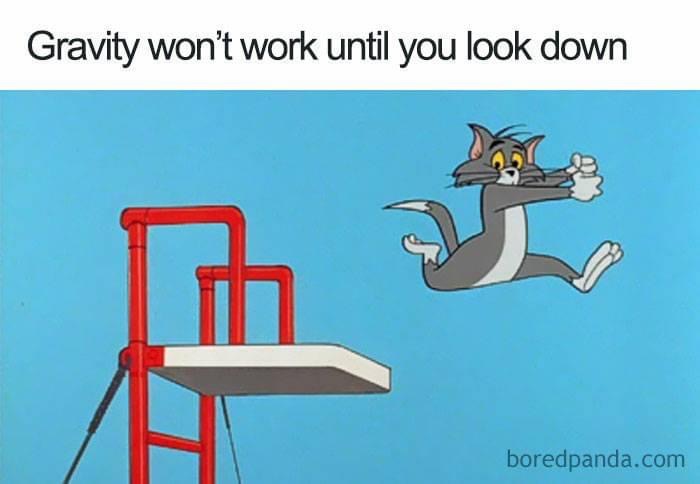 cartoon logic memes - Gravity won't work until you look down boredpanda.com
