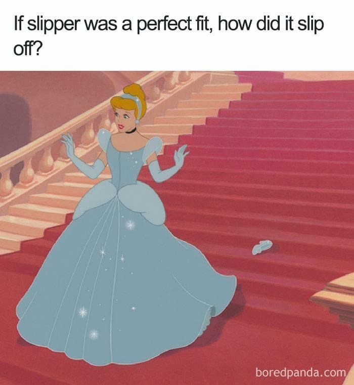cartoon logic - If slipper was a perfect fit, how did it slip off? Co boredpanda.com