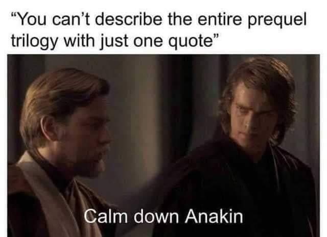 star wars prequel memes - "You can't describe the entire prequel trilogy with just one quote" Calm down Anakin