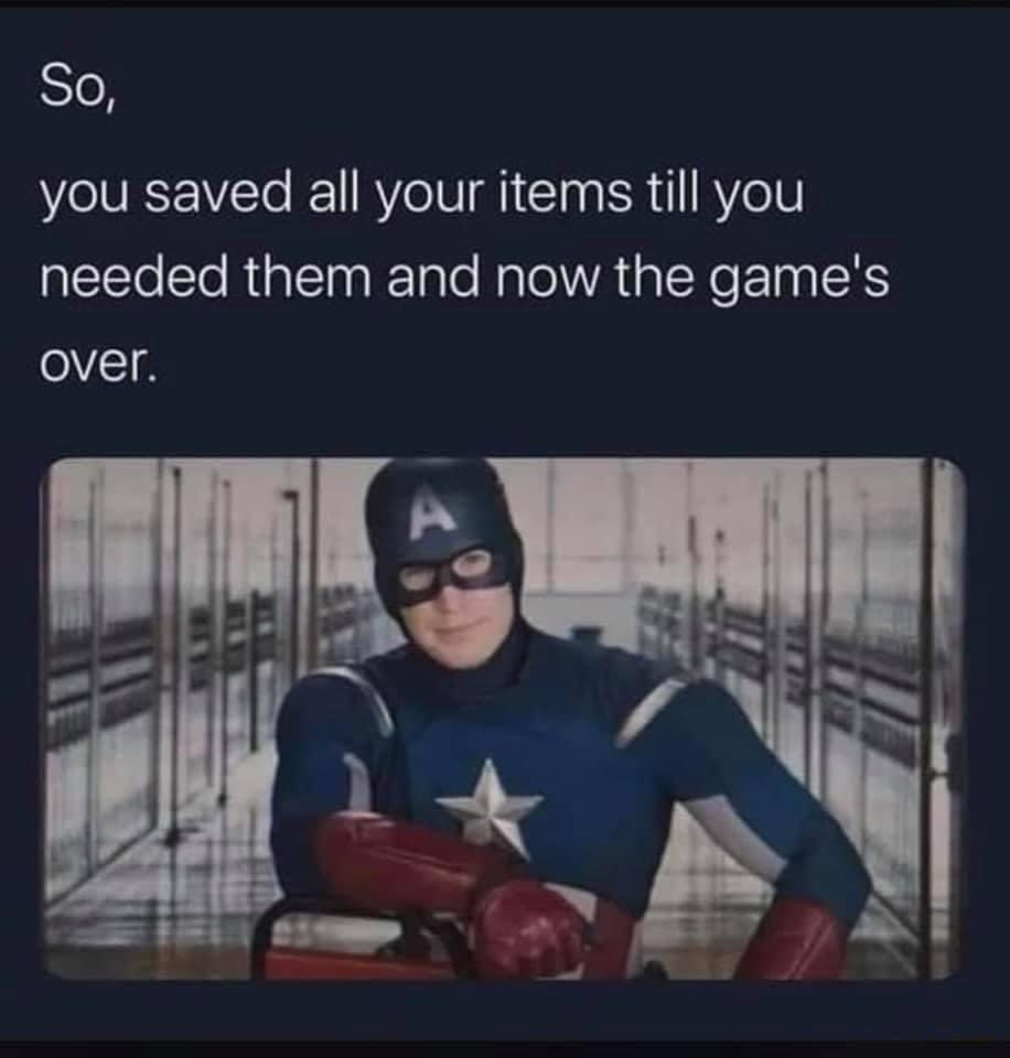 captain america in spiderman - So, you saved all your items till you needed them and now the game's over.