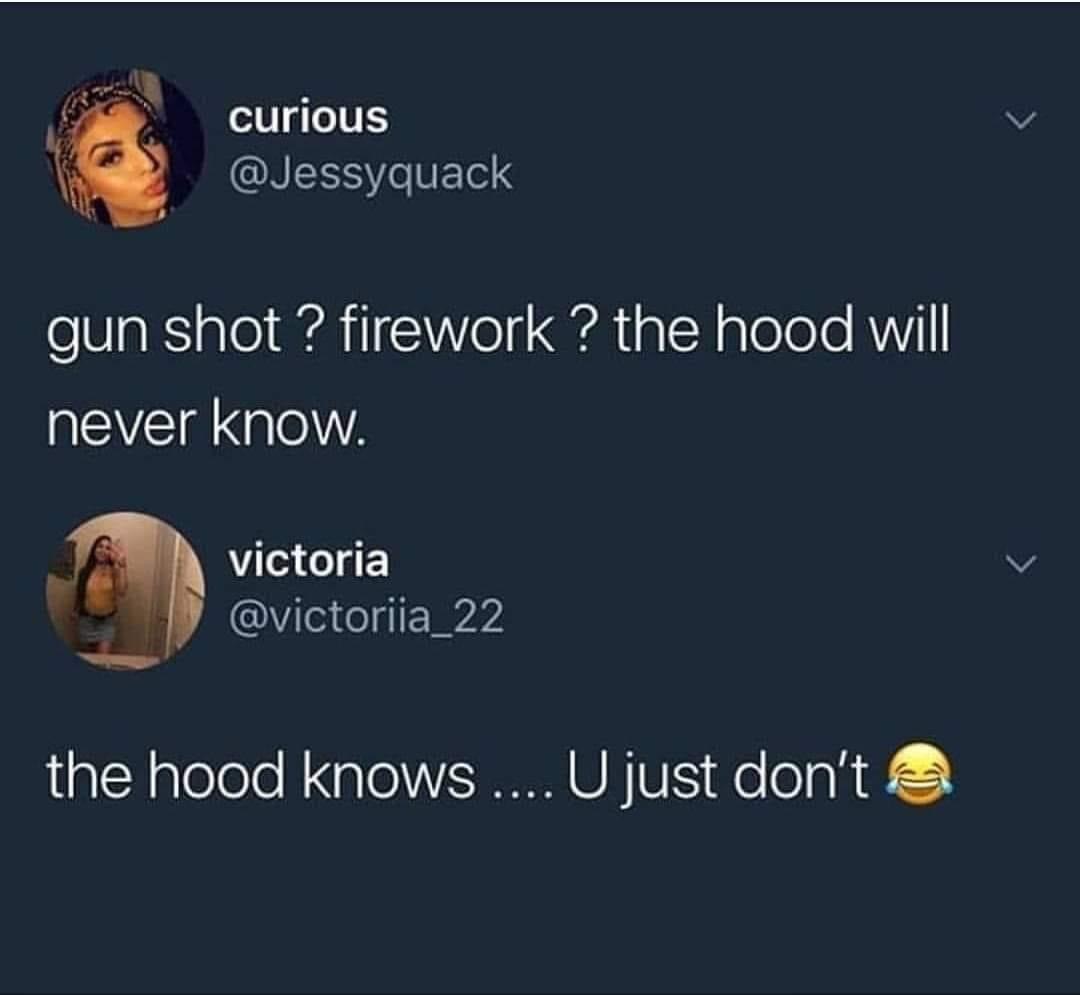 screenshot - curious gun shot ? firework? the hood will never know victoria the hood knows .... U just don't