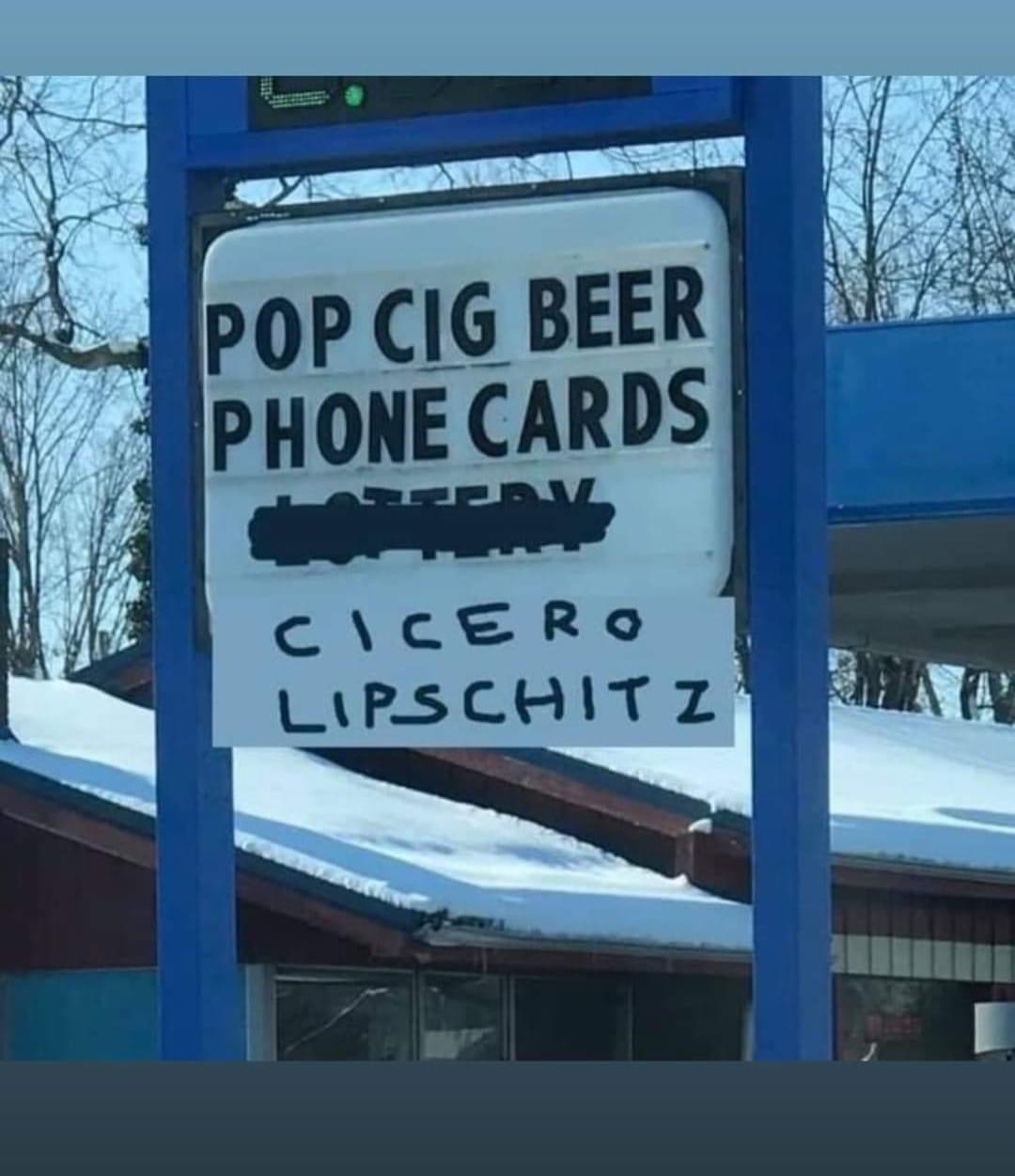 street sign - Pop Cig Beer Phone Cards Trans Cicero Lipschitz