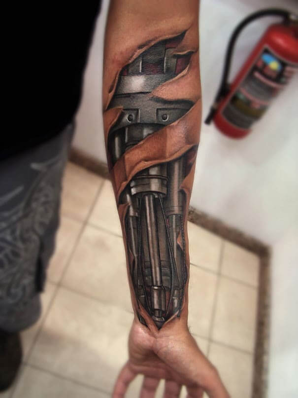 awesome tattoos - robot arm tattoo