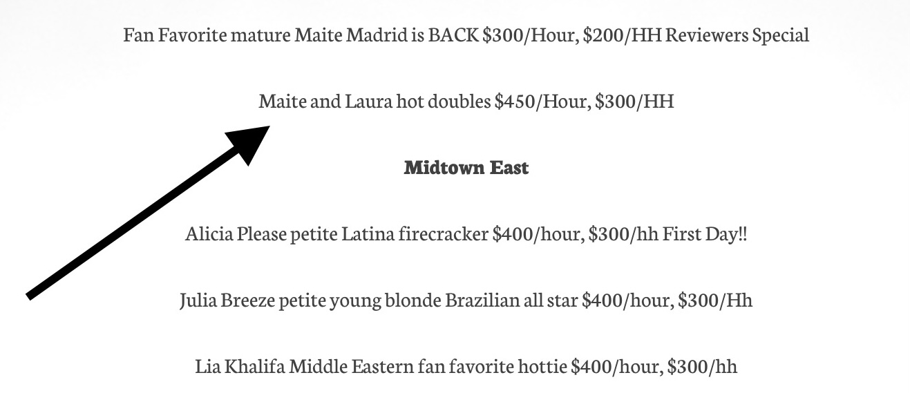 monday morning randomness -  angle - Fan Favorite mature Maite Madrid is Back $300Hour, $200Hh Reviewers Special Maite and Laura hot doubles $450Hour, $300Hh Midtown East Alicia Please petite Latina firecracker $400hour, $300hh First Day!! Julia Breeze pe