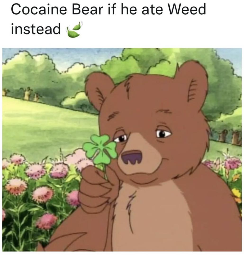 monday morning randomness -  cartoon - Cocaine Bear if he ate Weed instead