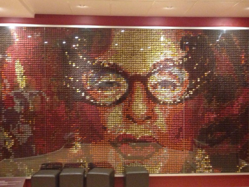 A mural of Dame Edna, made up of about 20,000 chocolates.
