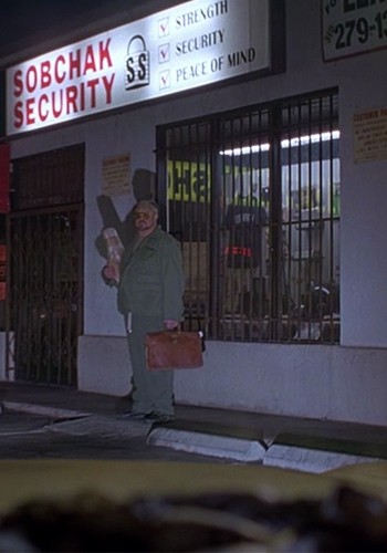 The initials for Jewish Walter's business, Sobchak Security, are "SS" - the same as Nazi Germany's infamous Schutzstaffel. Also, on the store window it claims to offer 'Peace of Mind'. Charlie Meadows, John Goodman's character in Barton Fink, tells Barton he sells 'peace of mind.'