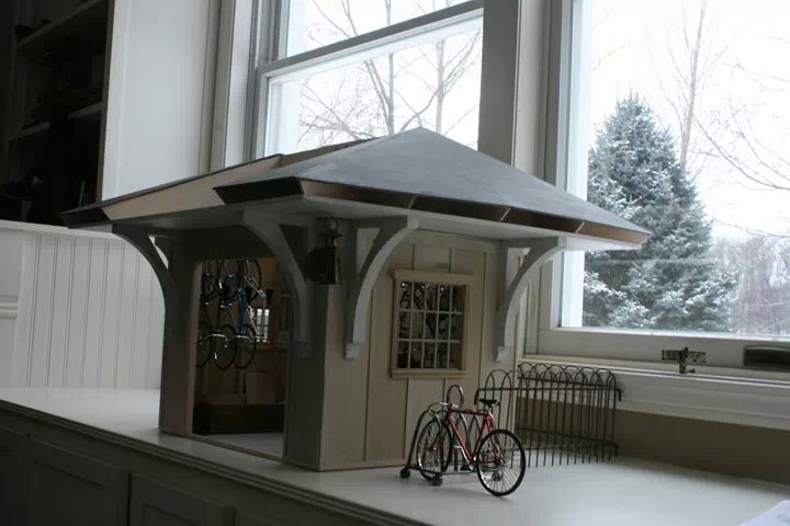 Handmade Doll Size Bike Shed with Accessories