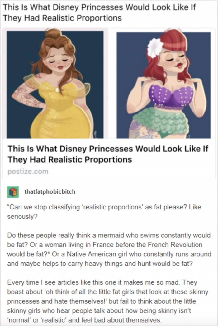 hate being skinny - This Is What Disney Princesses Would Look If They Had Realistic Proportions This Is What Disney Princesses Would Look If They Had Realistic Proportions postize.com thatfatphobicbitch "Can we stop classifying 'realistic proportions' as 