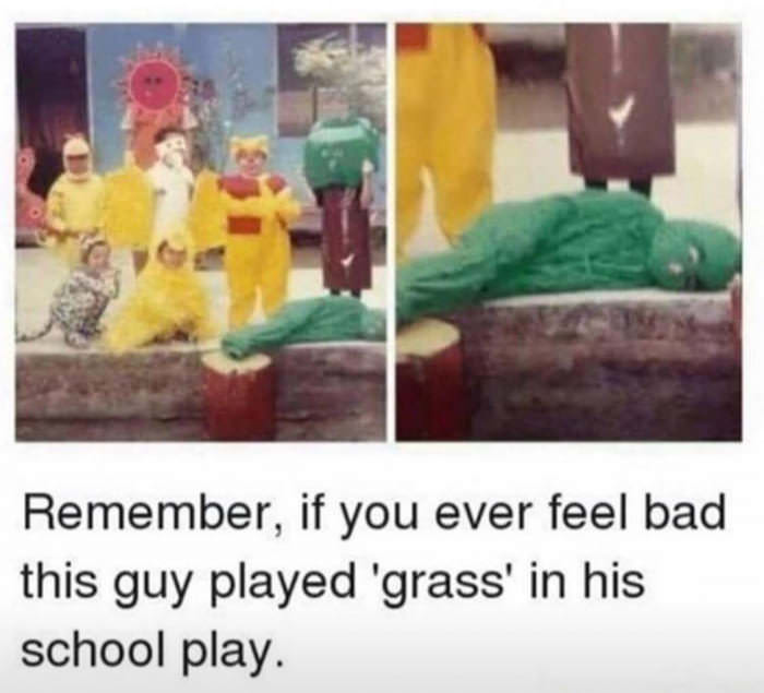 if you ever feel useless grass - Remember, if you ever feel bad this guy played 'grass' in his school play.