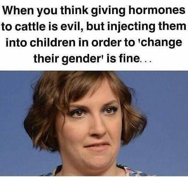 ugly lena dunham - When you think giving hormones to cattle is evil, but injecting them into children in order to change their gender' is fine...