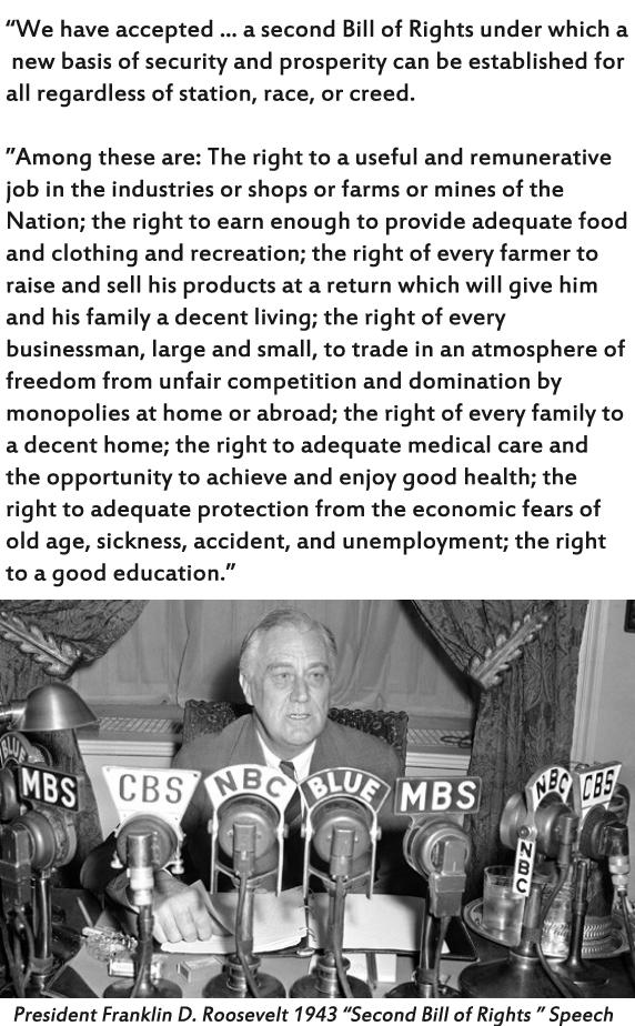 human behavior - "We have accepted ... a second Bill of Rights under which a new basis of security and prosperity can be established for all regardless of station, race, or creed. "Among these are The right to a useful and remunerative job in the industri