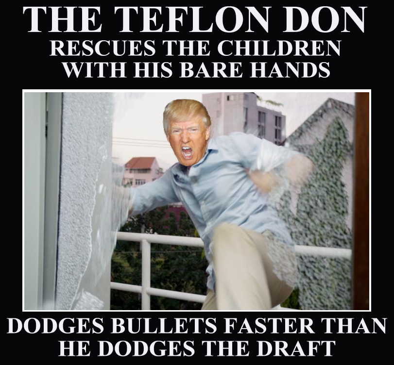 photo caption - The Teflon Don Rescues The Children With His Bare Hands Dodges Bullets Faster Than He Dodges The Draft