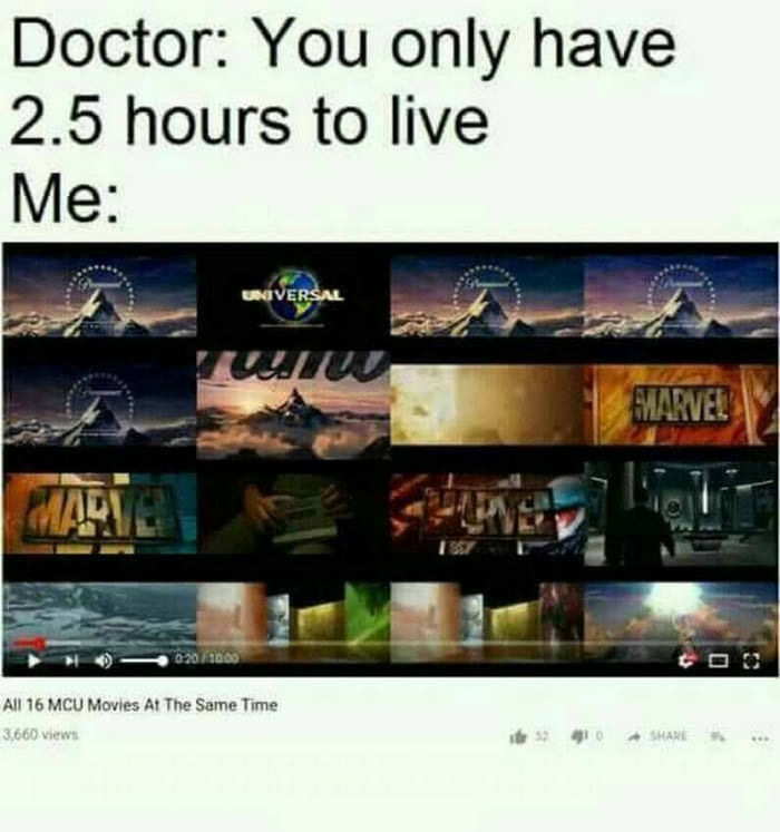random pic display advertising - Doctor You only have 2.5 hours to live Me Universal Marvel 0.201000 All 16 Mcu Movies At The Same Time 3,660 views
