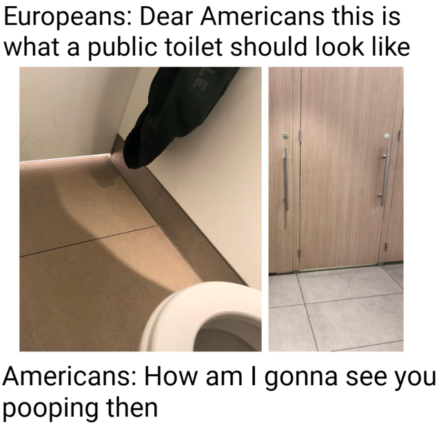 floor - Europeans Dear Americans this is what a public toilet should look Americans How am I gonna see you pooping then