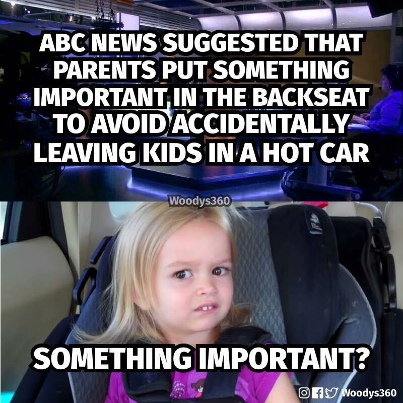 something important meme - Abc News Suggested That Parents Put Something Important In The Backseat To Avoid Accidentally Leaving Kids In A Hot Car Woodys360 e Something Important? Ofu Woodys360