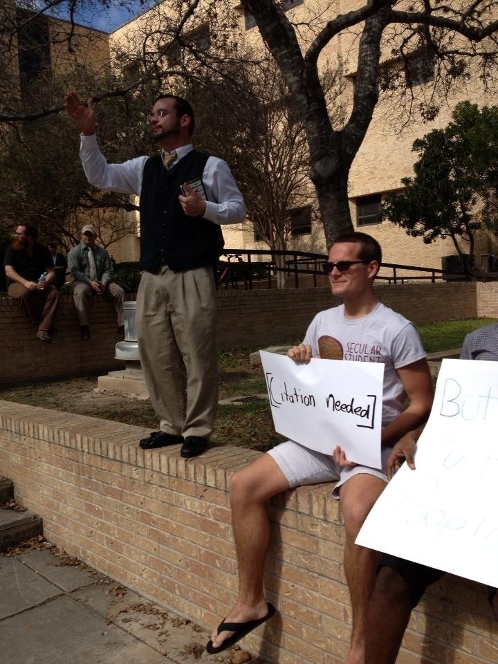 Someone preaching on campus looks kind of like Alphonso Ribiero and a student reaction.