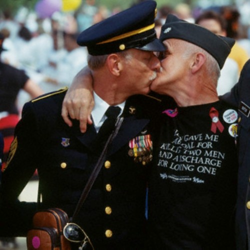 Shirt reads "They gave me a medal for killing two men and a discharge for loving one"