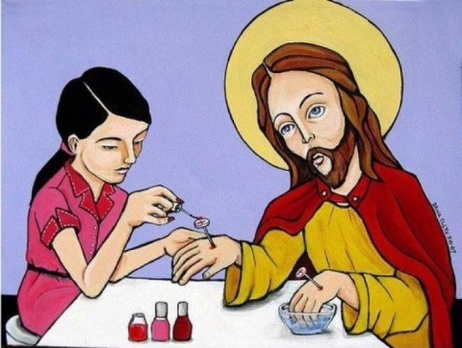 Jesus get his nails done.