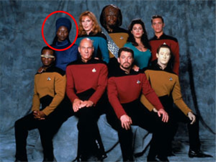 Star Trek TNG: Whoopi Goldberg. The token black woman. They already had a bartender, and an empath.