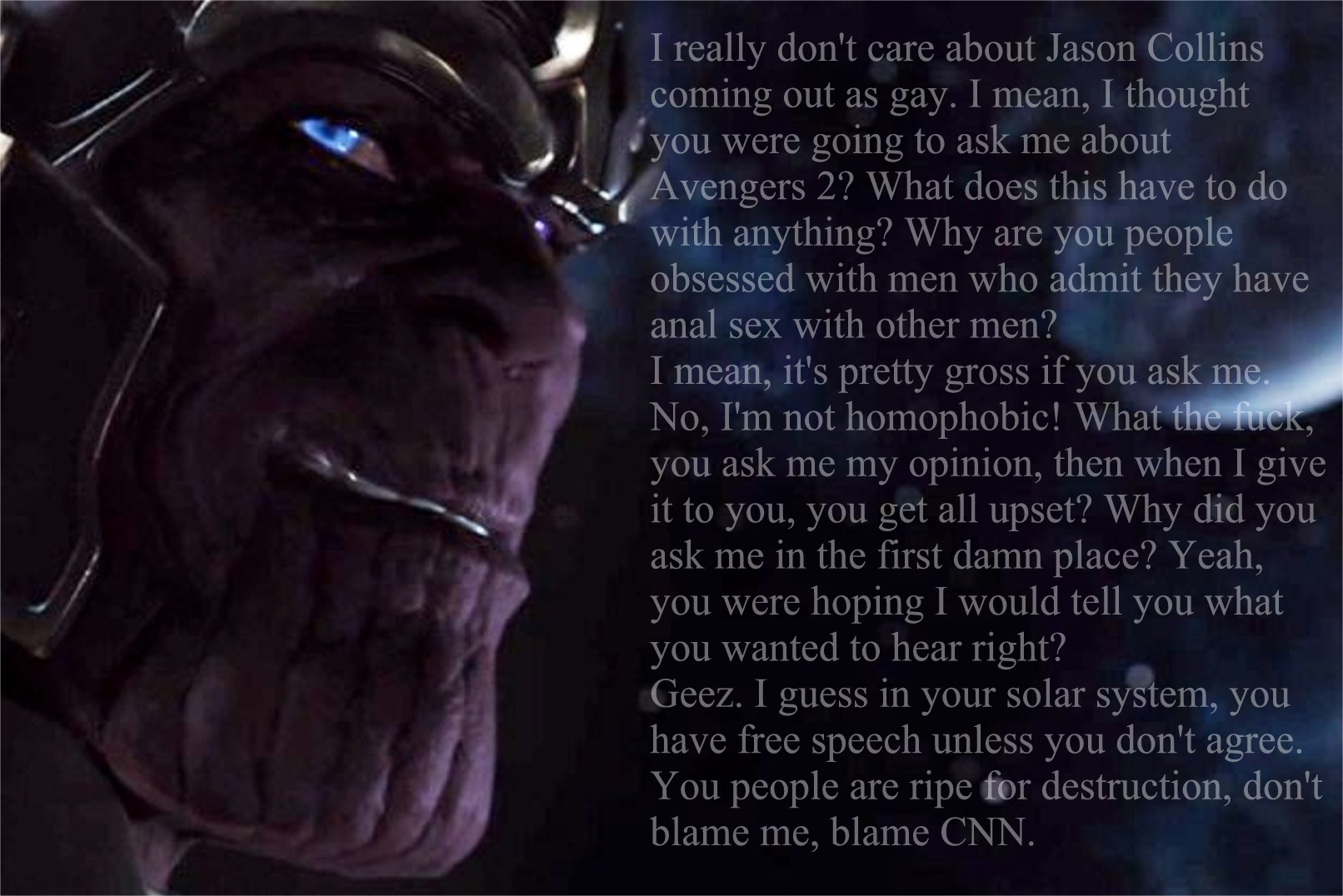 Thanos gets asked "the question" every liberal media outlet has been going crazy over. You tell 'em Thanos!