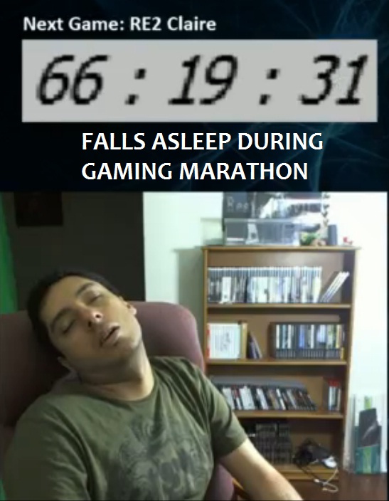 THIS GUY FALLS ASLEEP AT THE 65TH HOUR DURING A 72 HOUR GAMING MARATHON.