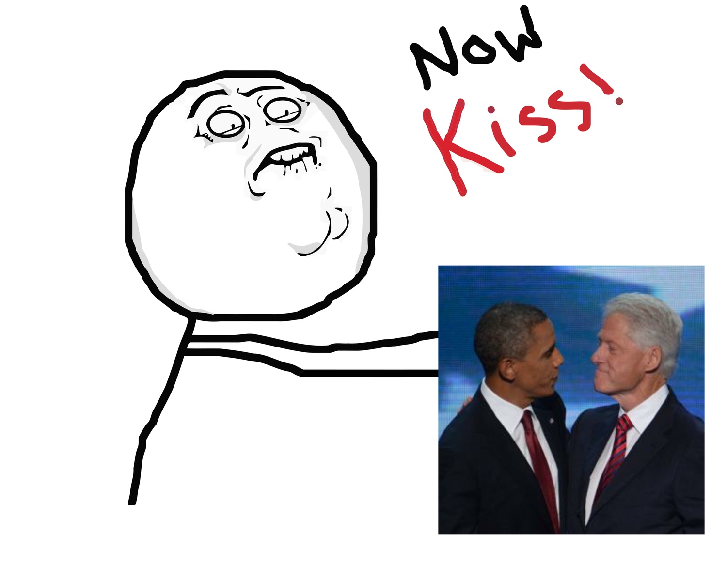 Obama and Clinton "Now Kiss" meme.  Maybe THAT has something to do with the refusal to kiss the Mrs. under the kiss cam?