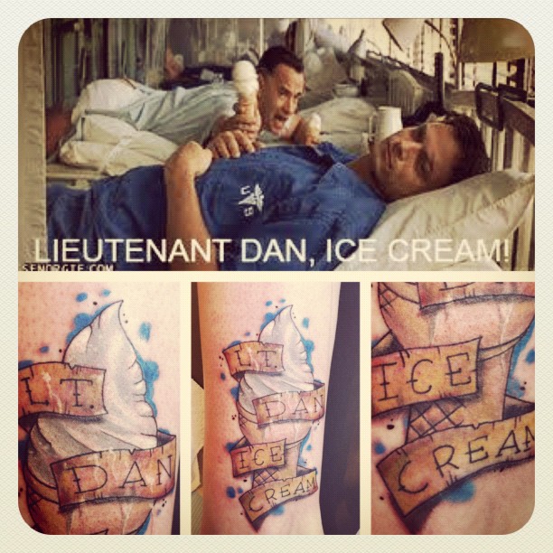 Forrest Gump tribute tattoo. Original design by: Justan Carlson, Dead Fish Design, mydeadfish.com