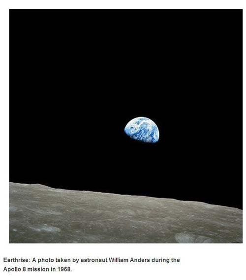 earth rise - Earthrise A photo taken by astronaut William Anders during the Apollo 8 mission in 1968.