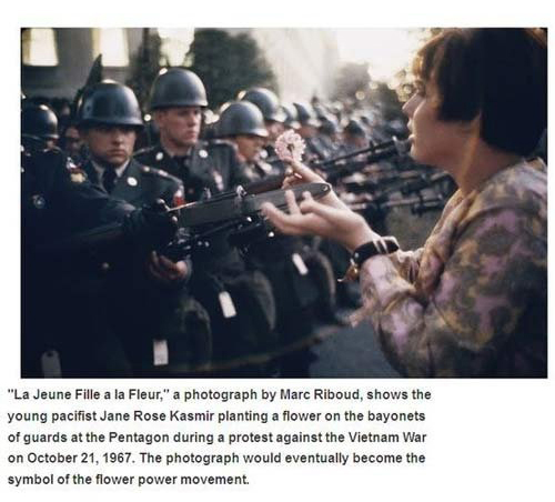 jan rose kasmir flower - "La Jeune Fille a la Fleur," a photograph by Marc Riboud, shows the young pacifist Jane Rose Kasmir planting a flower on the bayonets of guards at the Pentagon during a protest against the Vietnam War on . The photograph would eve