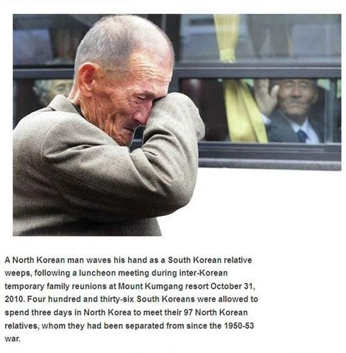 never hurt that person whose only intention - A North Korean man waves his hand as a South Korean relative weeps, ing a luncheon meeting during interKorean temporary family reunions at Mount Kumgang resort . Four hundred and thirtysix South Koreans were a