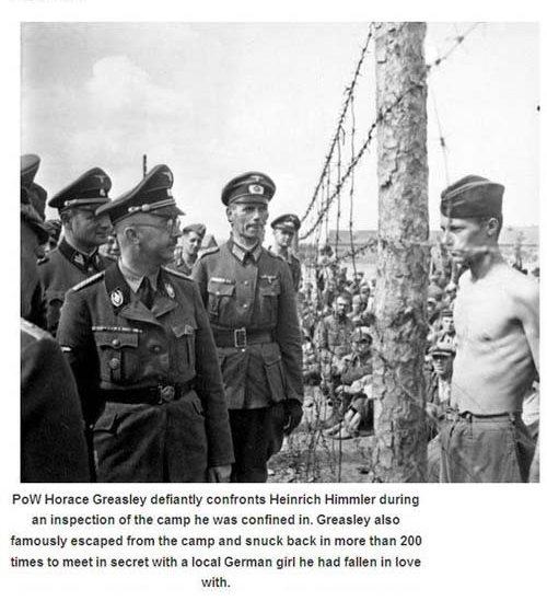 best historical photographs ever taken - Pow Horace Greasley defiantly confronts Heinrich Himmler during an inspection of the camp he was confined in. Greasley also famously escaped from the camp and snuck back in more than 200 times to meet in secret wit