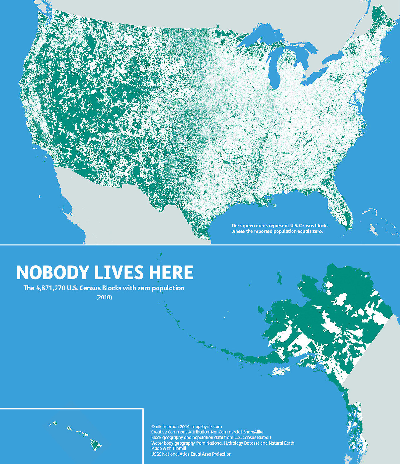 The areas in green have 0 population