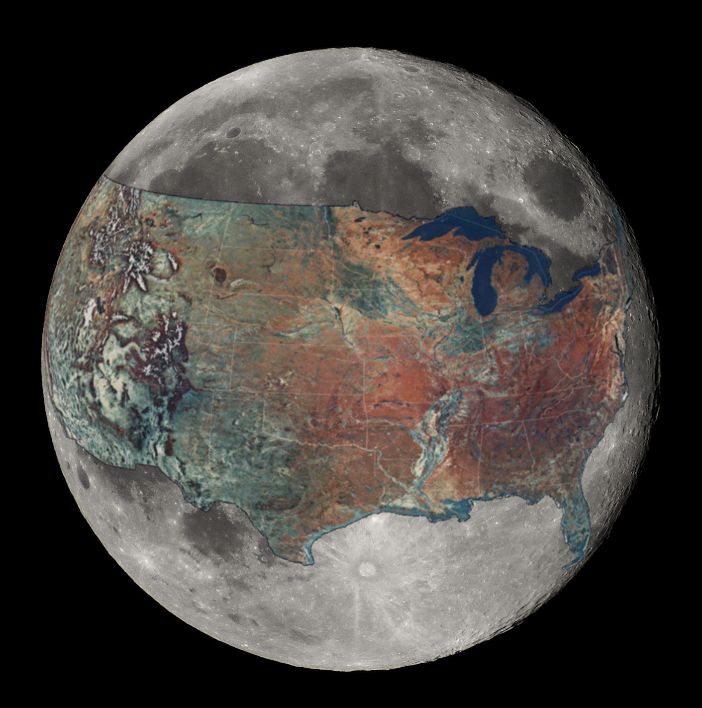 The size of the US compared to the Moon