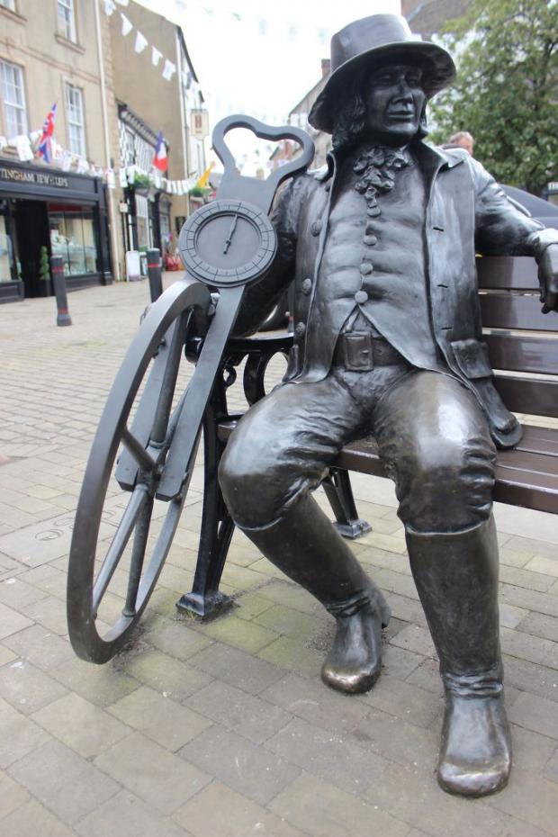 A statue of John Metcalf, civil engineer and time traveler? in Knaresborough, North Yorkshire, UK