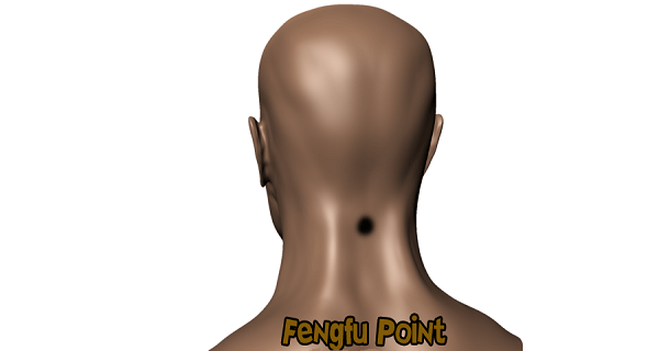 It’s a pressure point found at the base of the skull just below the bottom ridge of the skull cap at the top of the neck.