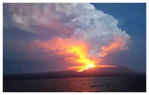 A volcano atop one of the Galapagos Islands has erupted for the first time in 33 years, spewing fire, smoke and lava into the night sky – and threatening a fragile ecosystem that inspired Charles Darwin's theory of evolution.