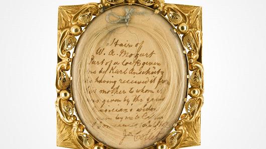 The Beethoven lock comes with an invitation to the composer's funeral. Sotheby's said it is expected to fetch 2,000 to 3,000 pounds ($3,000 to $4,500).