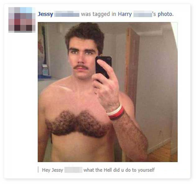 mustache chest hair - Jessy was tagged in Harry 's photo. Hey Jessy what the Hell did u do to yourself