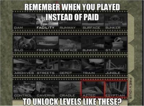 video game meme - Remember When You Played I. Instead Of Paid Acility Runway Surface Dunker Frigate Surface Funxer Streets Depot Previous Control Caverns Cradle To Unlock Levels These?
