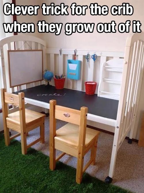 life hack crib desk - Clever trick for the crib when they grow out of it