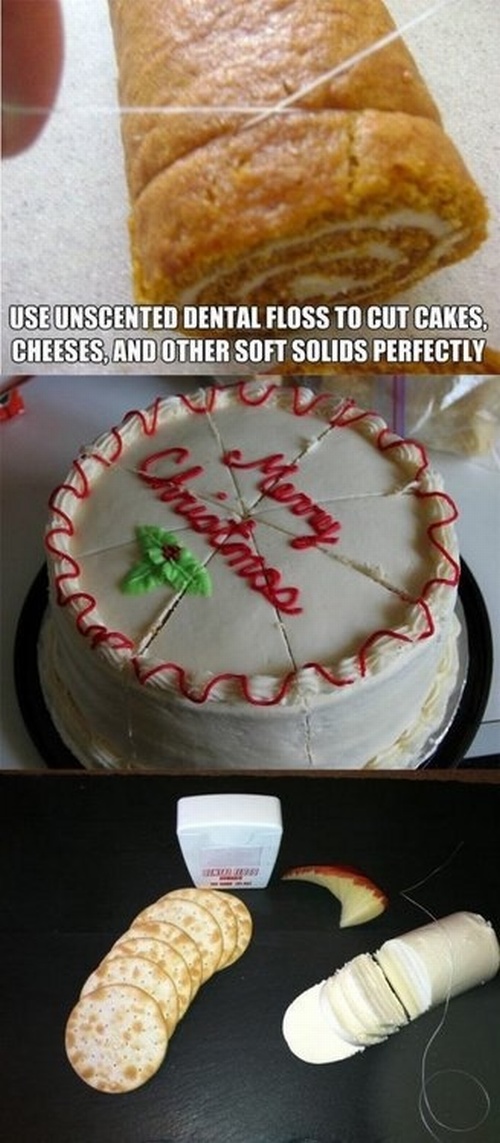 life hack Use Unscented Dental Floss To Cut Cakes Cheeses, And Other Soft Solids Perfectly