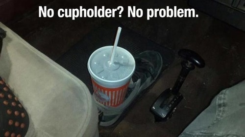 life hack hilarious life hacks - No cupholder? No problem.