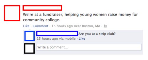 diagram - We're at a fundraiser, helping young women raise money for community college. Comment. 15 hours ago near Boston, Ma Are you at a strip club? 15 hours ago via mobile Write a comment...