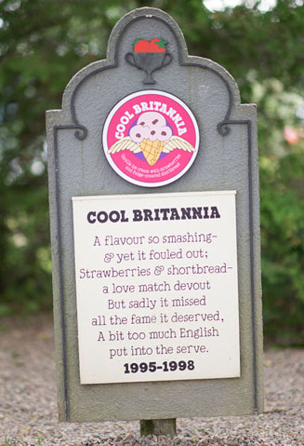 Cool Britannia Vanilla ice cream with strawberries and fudge covered shortbread.